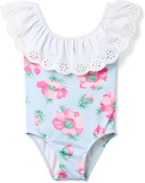 Janie and Jack Girls' Floral Eyelet One-Piece Swim (Toddler/Little Big Kid)