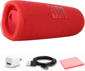 JBL Flip 6 Portable Bluetooth Speaker, deep bass, IP67 Waterproof, for Home, Outdoor and Travel (Red) (JBLFLIP6RD)   USB Adapter   Microfiber Cloth