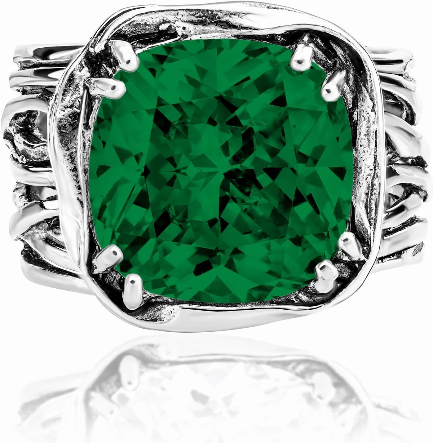 JEAN RACHEL JEWELRY 925 Sterling Silver Ring - Wrap Vintage Design with Cushion Shaped Cubic Zirconia - Hypoallergenic, Lead & Nickel Free - Artisan Handcrafted Statement Rings for Women