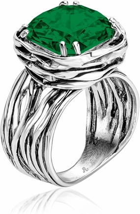JEAN RACHEL JEWELRY 925 Sterling Silver Ring - Wrap Vintage Design with Cushion Shaped Cubic Zirconia - Hypoallergenic, Lead & Nickel Free - Artisan Handcrafted Statement Rings for Women