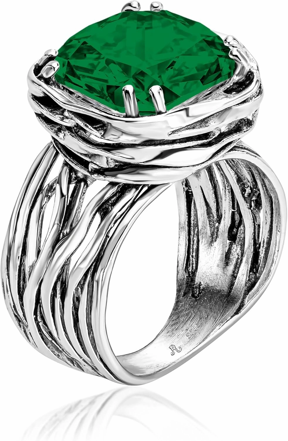JEAN RACHEL JEWELRY 925 Sterling Silver Ring - Wrap Vintage Design with Cushion Shaped Cubic Zirconia - Hypoallergenic, Lead & Nickel Free - Artisan Handcrafted Statement Rings for Women