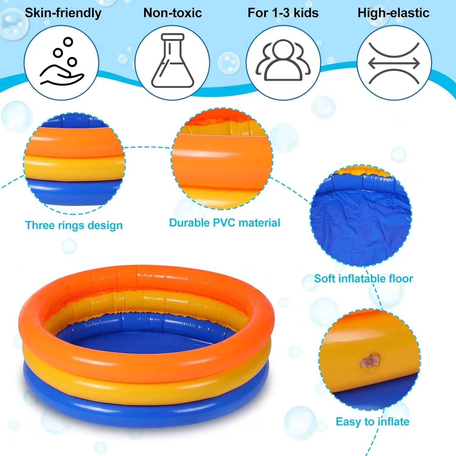 Jerify 6 Pack Kiddie Pool for Toddler 34 x 10 Inch Inflatable Kids Swimming Pool Small Baby Blow up 3 Rings Round Baby Padding Ball Pond for Indoor and Outdoor Water Game Play Center(Cute Style)