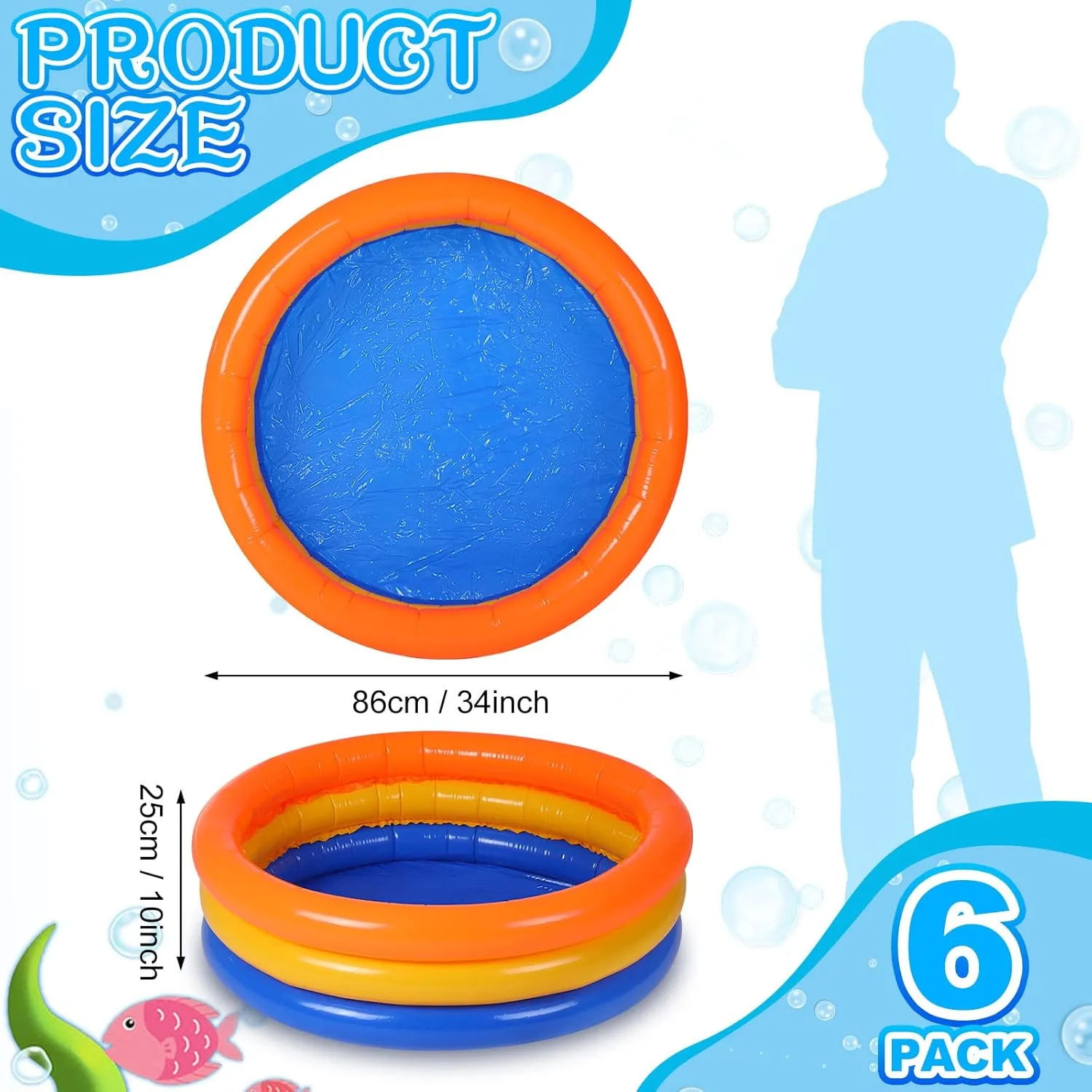 Jerify 6 Pack Kiddie Pool for Toddler 34 x 10 Inch Inflatable Kids Swimming Pool Small Baby Blow up 3 Rings Round Baby Padding Ball Pond for Indoor and Outdoor Water Game Play Center(Cute Style)