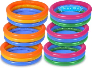 Jerify 6 Pack Kiddie Pool for Toddler 34 x 10 Inch Inflatable Kids Swimming Pool Small Baby Blow up 3 Rings Round Baby Padding Ball Pond for Indoor and Outdoor Water Game Play Center(Cute Style)