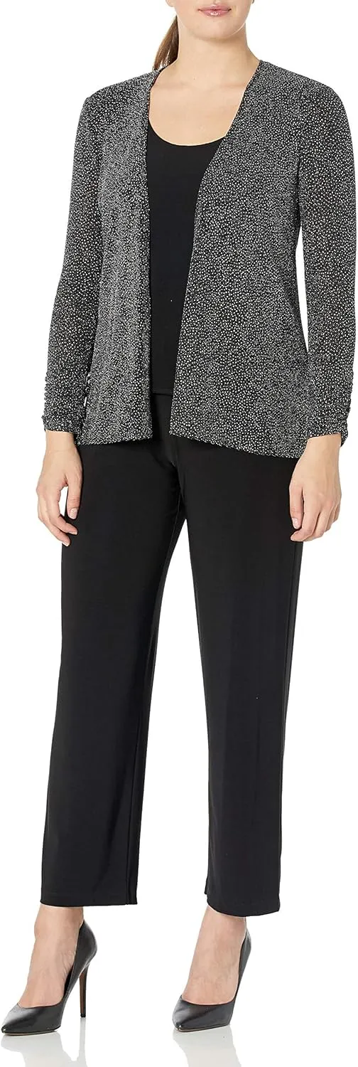 Jessica Howard Women's Petite 3 Piece 3/4 Sleeve Drape Jackett with Cami and Pant Set