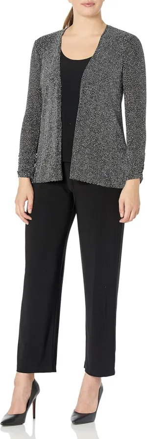 Jessica Howard Women's Petite 3 Piece 3/4 Sleeve Drape Jackett with Cami and Pant Set