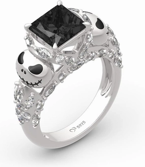 Jeulia "Romantic Soul Skull Design Princess Cut Sterling Silver Ring for Women Wife Girlfriend Engagement Wedding Anniversary Christmas Birthday With Jewelry Box