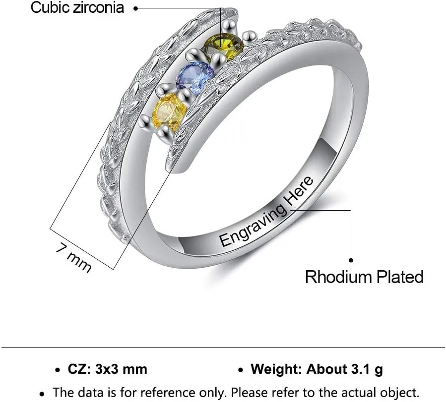 JewelOra Personalized Family Mothers Rings with 3 Simulated Birthstones Customized Name Rings for Women Engraved Name Anniversary Rings for Grandma
