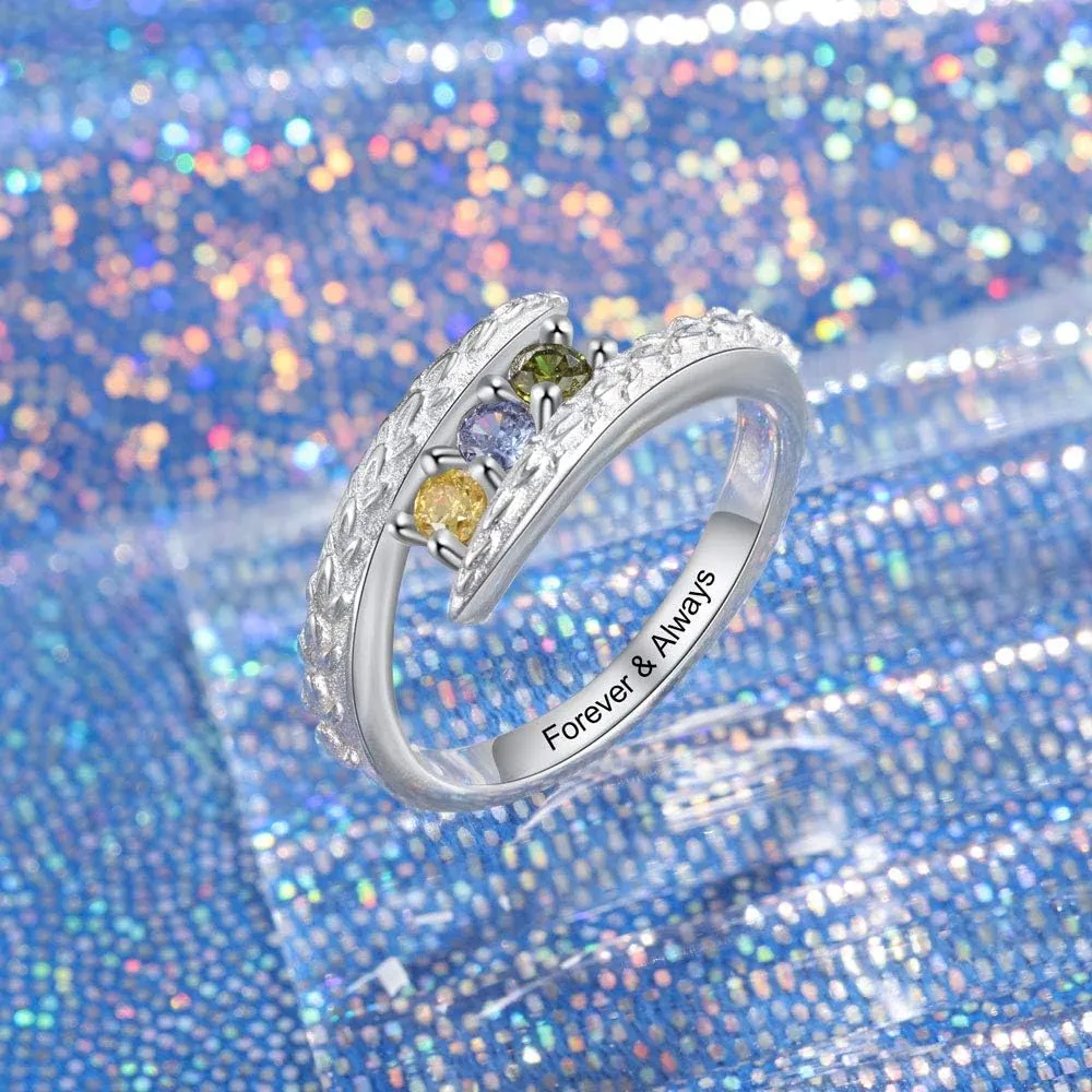 JewelOra Personalized Family Mothers Rings with 3 Simulated Birthstones Customized Name Rings for Women Engraved Name Anniversary Rings for Grandma