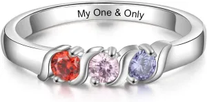 JewelOra Personalized Family Mothers Rings with 3 Simulated Birthstones Engraved Names Anniversary Rings for Grandma
