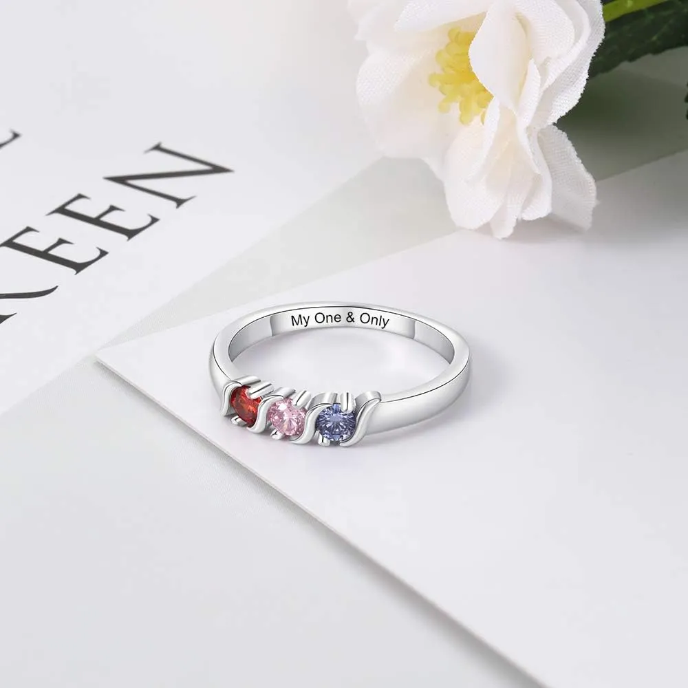 JewelOra Personalized Family Mothers Rings with 3 Simulated Birthstones Engraved Names Anniversary Rings for Grandma