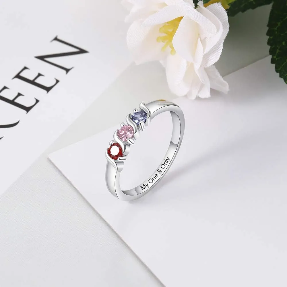JewelOra Personalized Family Mothers Rings with 3 Simulated Birthstones Engraved Names Anniversary Rings for Grandma