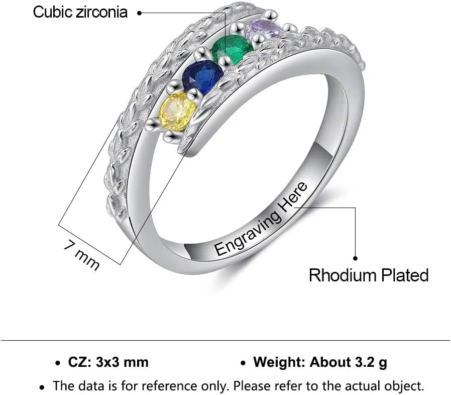 JewelOra Personalized Family Mothers Rings with 4 Simulated Birthstones Customized Name Rings for Women Grandma