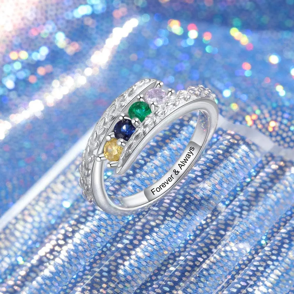 JewelOra Personalized Family Mothers Rings with 4 Simulated Birthstones Customized Name Rings for Women Grandma