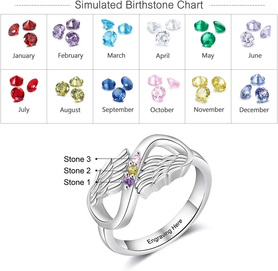 JewelOra Personalized Mothers Rings with 3 Simulated Birthstones Customized Name Rings for Grandmother Engraved Name Anniversary Rings for Women