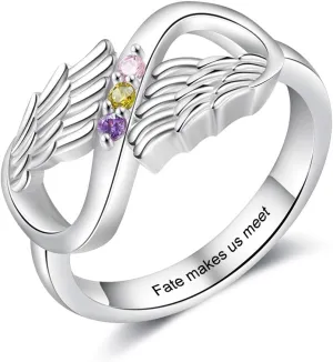 JewelOra Personalized Mothers Rings with 3 Simulated Birthstones Customized Name Rings for Grandmother Engraved Name Anniversary Rings for Women