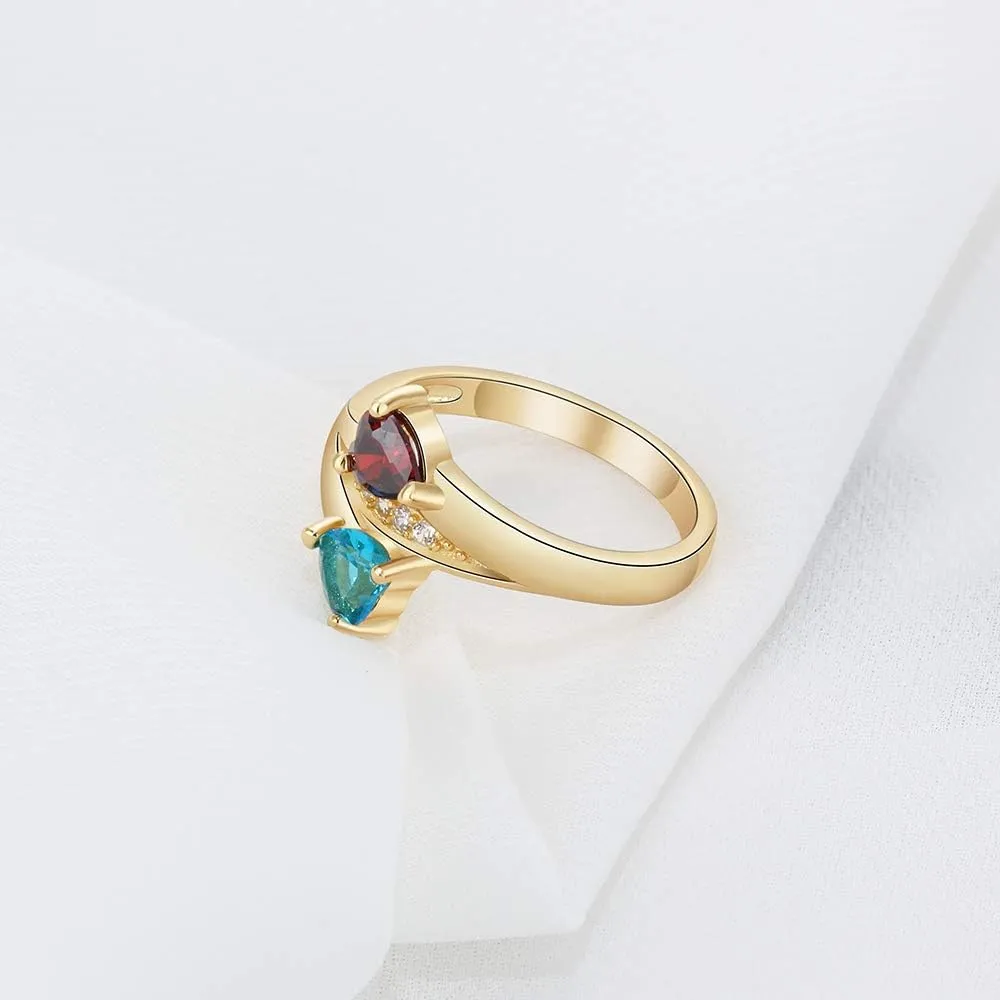 JewelOra Personalized Promise Rings for Her with 2 Heart Simulated Birthstones Engagement Wedding Name Rings for Girlfriend