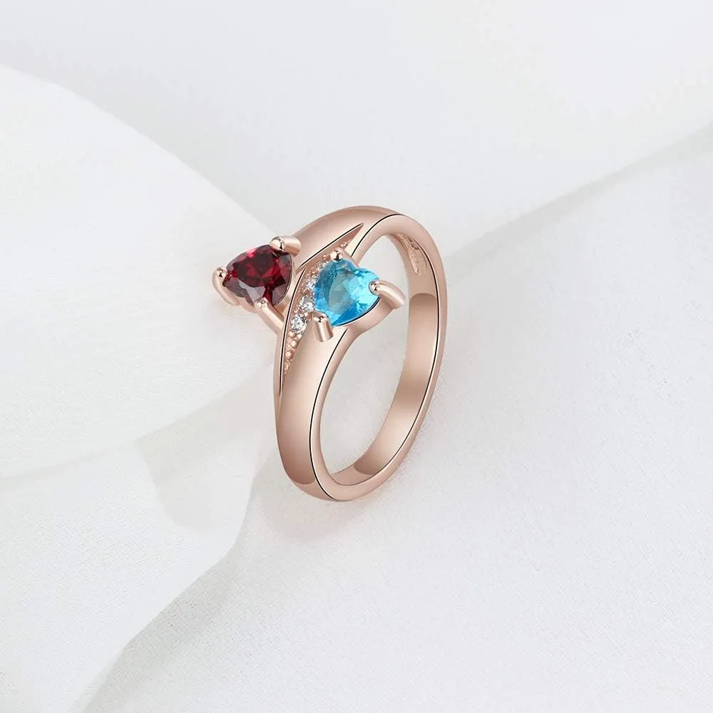 JewelOra Personalized Promise Rings for Her with 2 Heart Simulated Birthstones Engagement Wedding Name Rings for Girlfriend