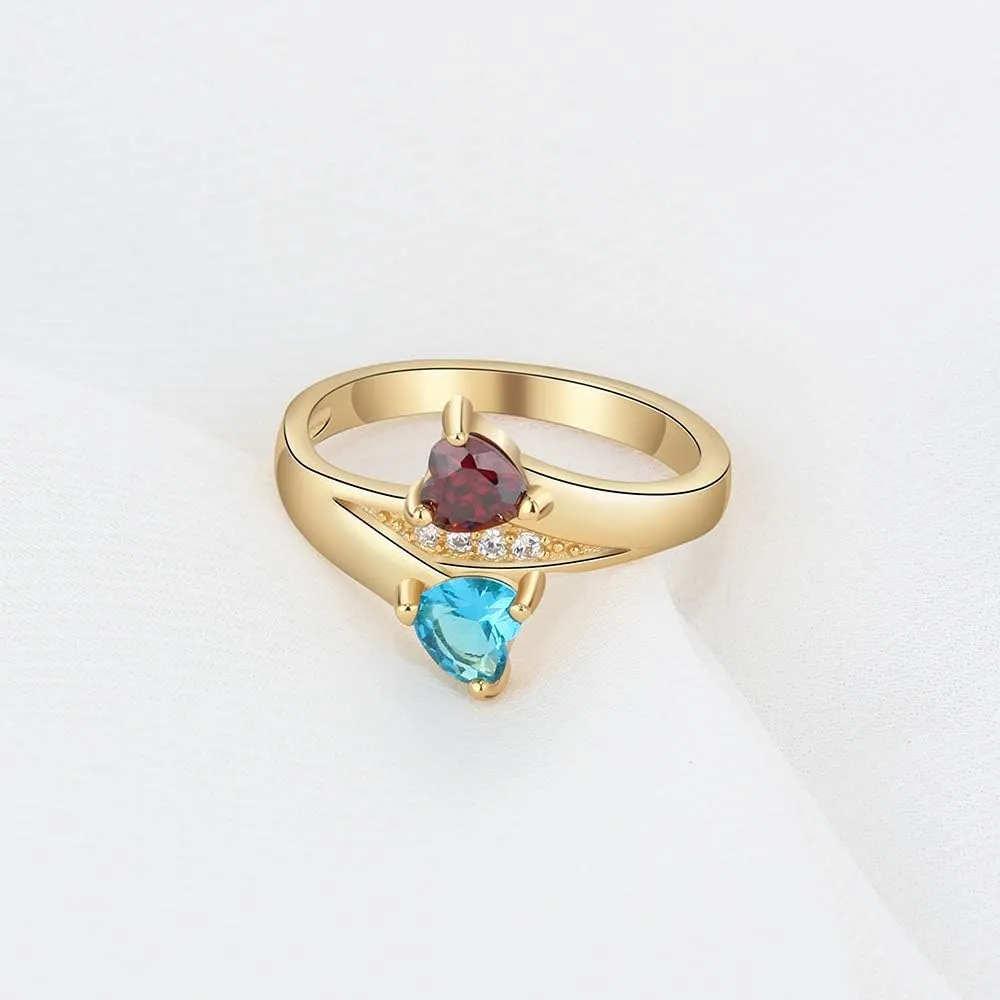 JewelOra Personalized Promise Rings for Her with 2 Heart Simulated Birthstones Engagement Wedding Name Rings for Girlfriend