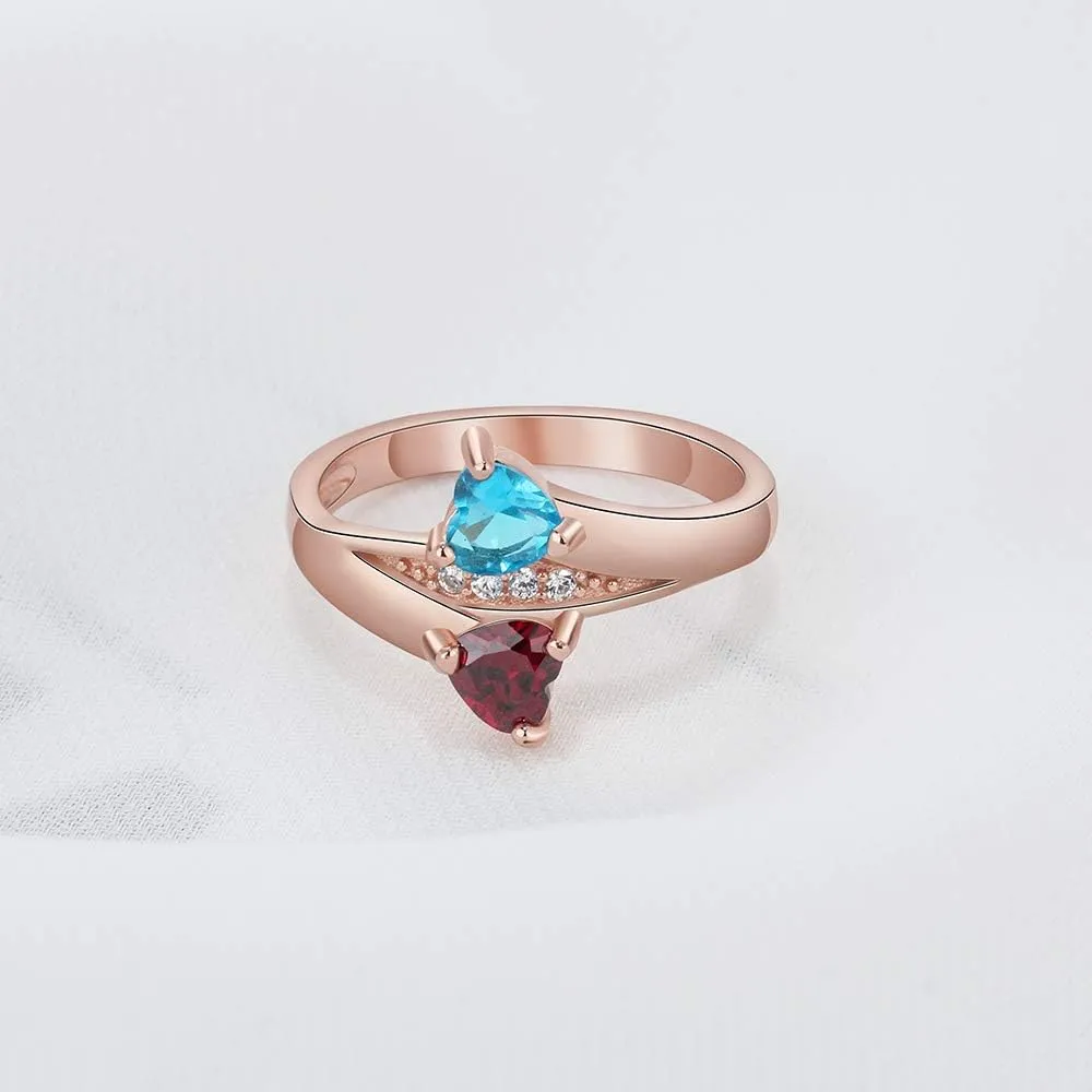 JewelOra Personalized Promise Rings for Her with 2 Heart Simulated Birthstones Engagement Wedding Name Rings for Girlfriend