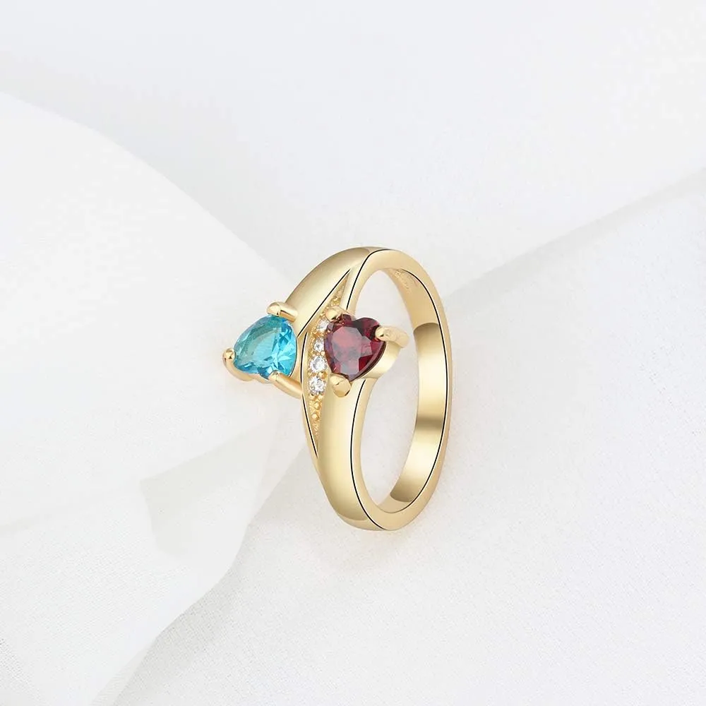 JewelOra Personalized Promise Rings for Her with 2 Heart Simulated Birthstones Engagement Wedding Name Rings for Girlfriend