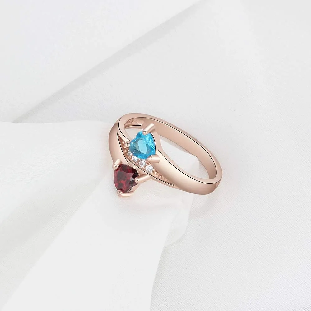 JewelOra Personalized Promise Rings for Her with 2 Heart Simulated Birthstones Engagement Wedding Name Rings for Girlfriend