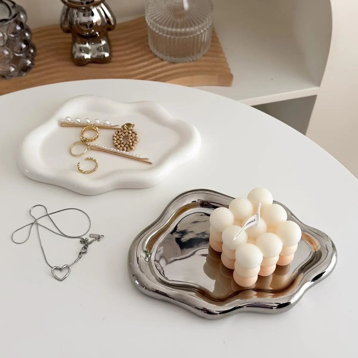 Jewelry Dish, Jewelry Tray, Trinket Tray, Ring Dish Tray, Small Key Tray, Ceramic Tray, Aesthetic Vanity Decor, Mother's Day, Christmas, Thanksgiving, Birthday Gift for Women (White)
