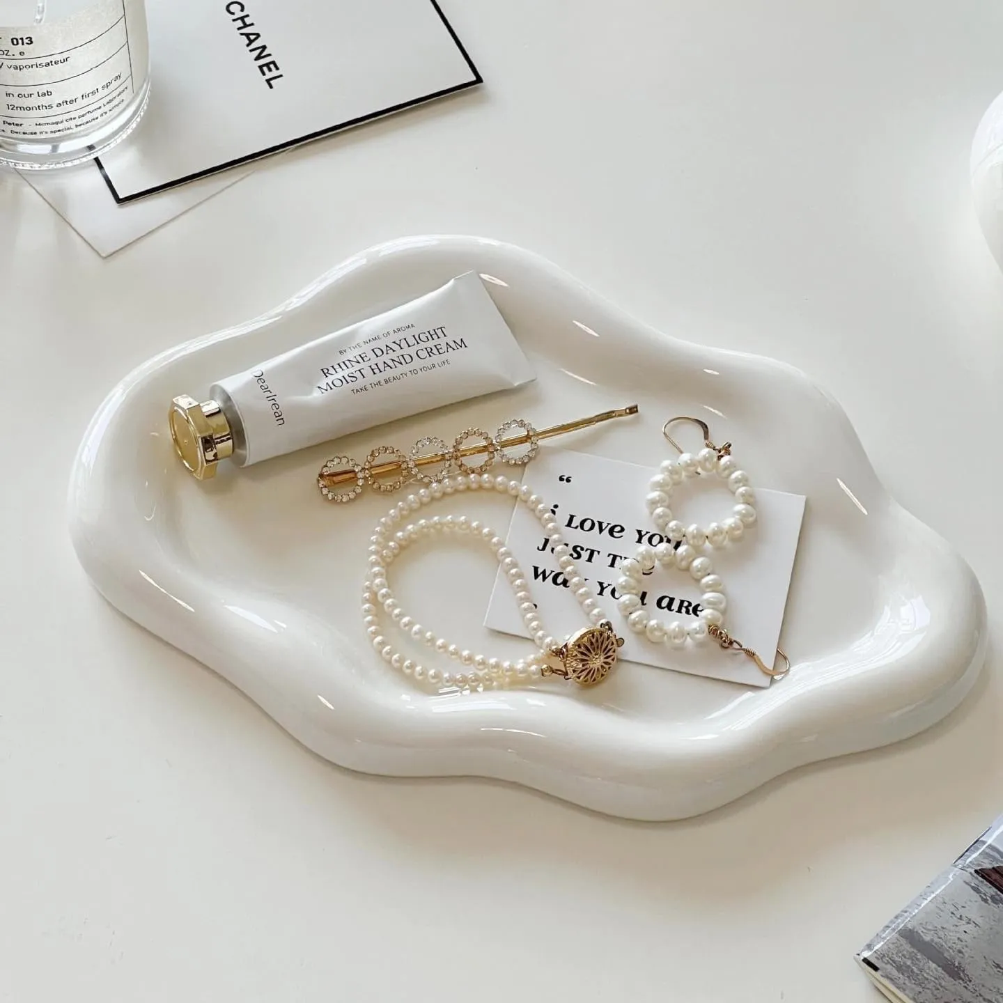 Jewelry Dish, Jewelry Tray, Trinket Tray, Ring Dish Tray, Small Key Tray, Ceramic Tray, Aesthetic Vanity Decor, Mother's Day, Christmas, Thanksgiving, Birthday Gift for Women (White)