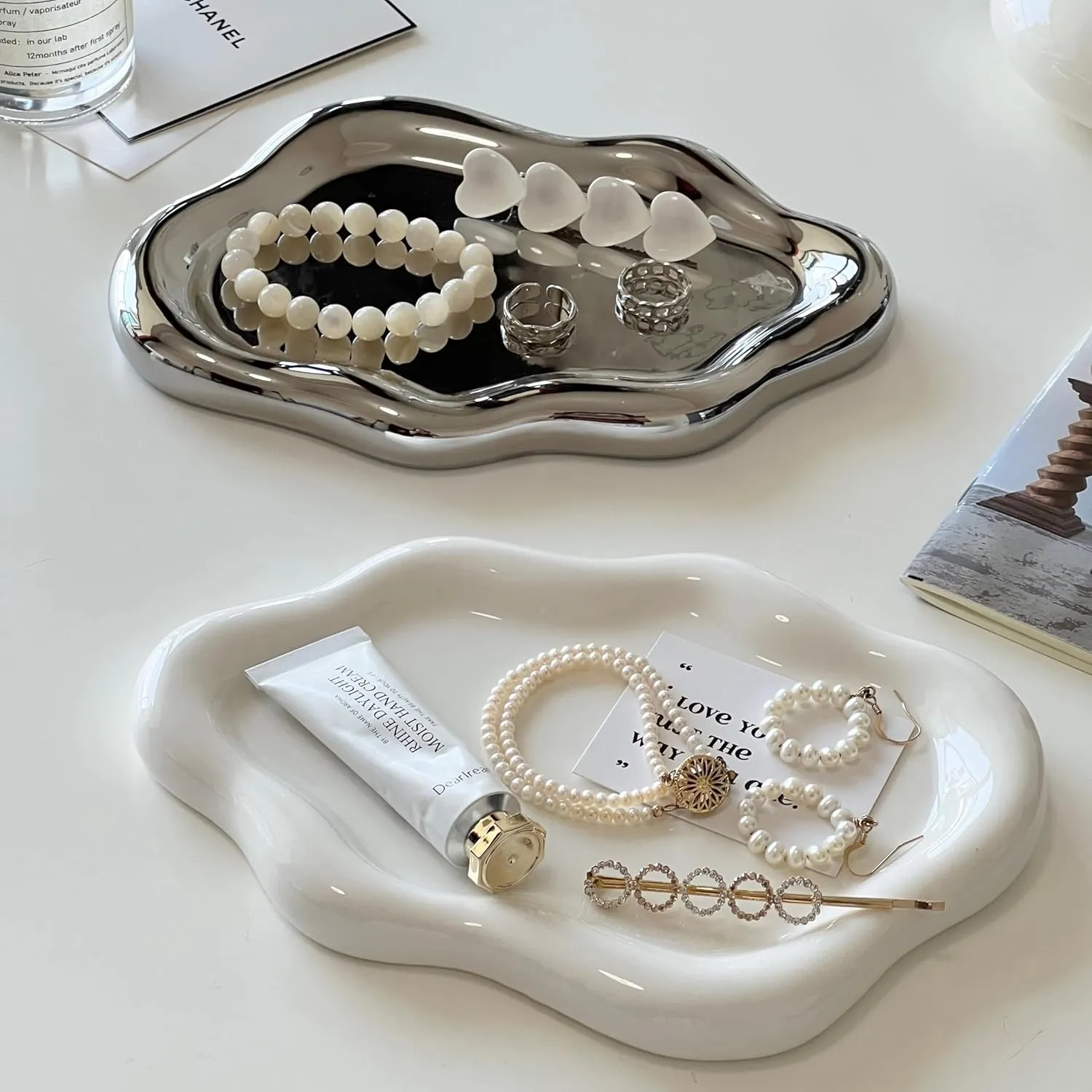 Jewelry Dish, Jewelry Tray, Trinket Tray, Ring Dish Tray, Small Key Tray, Ceramic Tray, Aesthetic Vanity Decor, Mother's Day, Christmas, Thanksgiving, Birthday Gift for Women (White)