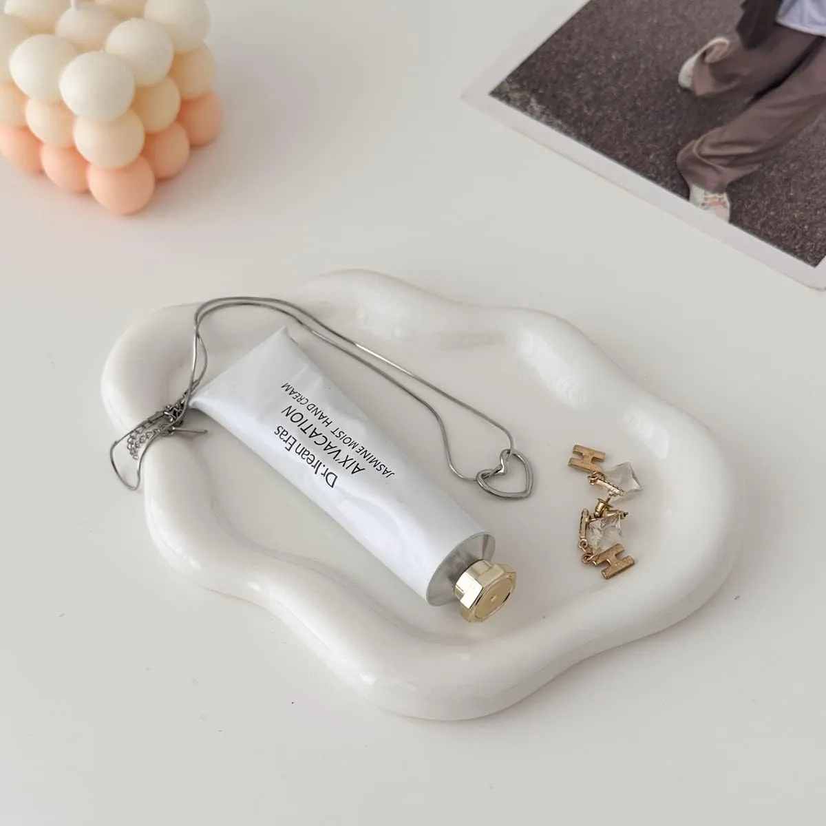 Jewelry Dish, Jewelry Tray, Trinket Tray, Ring Dish Tray, Small Key Tray, Ceramic Tray, Aesthetic Vanity Decor, Mother's Day, Christmas, Thanksgiving, Birthday Gift for Women (White)