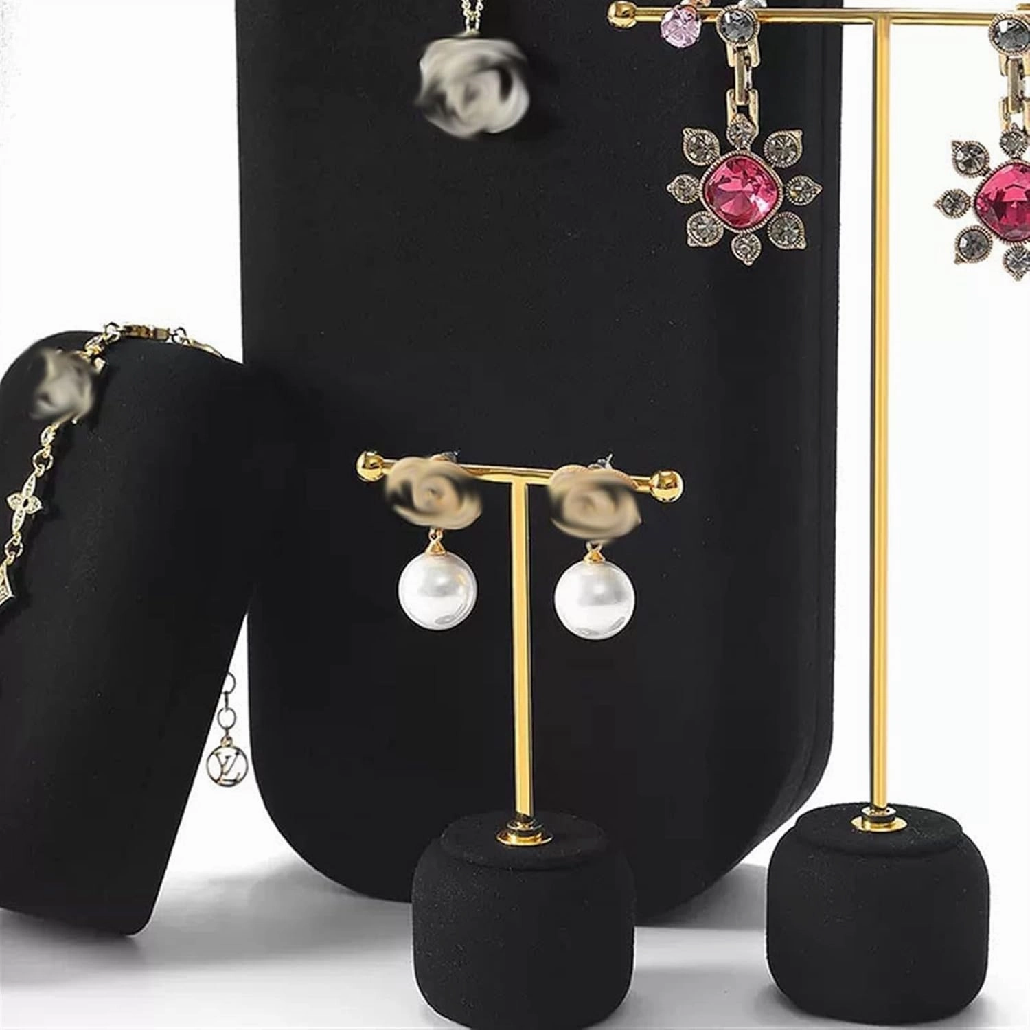 Jewelry Holder Black Velvet Combination Bust Set to Display Jewelry Necklace, Bracelet, Earring, Pendants and Rings, Necklace Bust Jewelry Bust Display Holder Stand, 6 Pcs Jewelry Display St