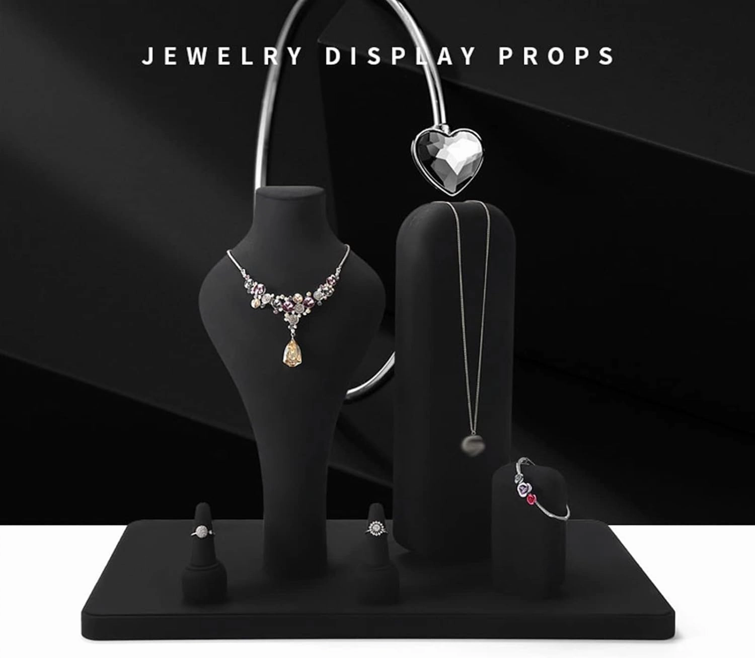 Jewelry Holder Black Velvet Combination Bust Set to Display Jewelry Necklace, Bracelet, Earring, Pendants and Rings, Necklace Bust Jewelry Bust Display Holder Stand, 6 Pcs Jewelry Display St