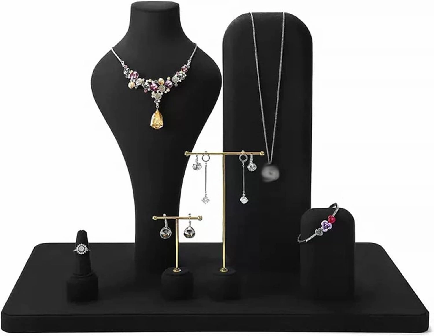 Jewelry Holder Black Velvet Combination Bust Set to Display Jewelry Necklace, Bracelet, Earring, Pendants and Rings, Necklace Bust Jewelry Bust Display Holder Stand, 6 Pcs Jewelry Display St