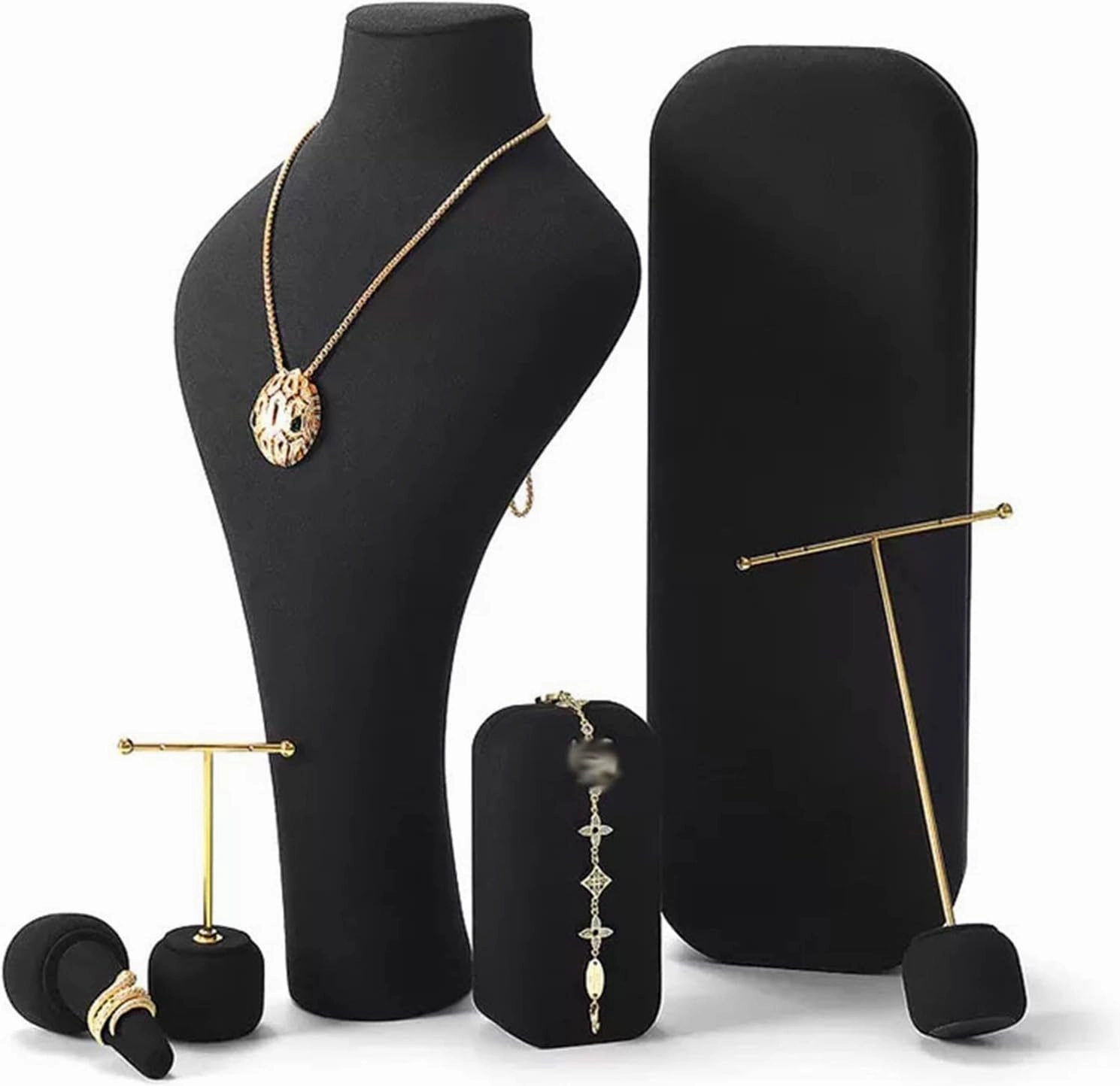 Jewelry Holder Black Velvet Combination Bust Set to Display Jewelry Necklace, Bracelet, Earring, Pendants and Rings, Necklace Bust Jewelry Bust Display Holder Stand, 6 Pcs Jewelry Display St