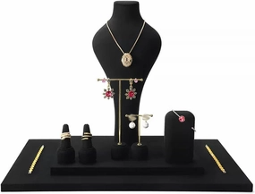 Jewelry Holder Stand 8pcs/ Pack Necklace Display Stands Black Velvet Combination Bust Set Bracelet Display Stand, Necklace Display Bust, Ring Earrings Tray Easels for Jewelry Organizer Jewelry Display