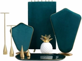 Jewelry Holder Stand 9 Piece Jewelry Display Stand Mall Counter Necklace Bracelet Ring Earring Display Stand Double Sided Velvet Storage Set Jewelry Display