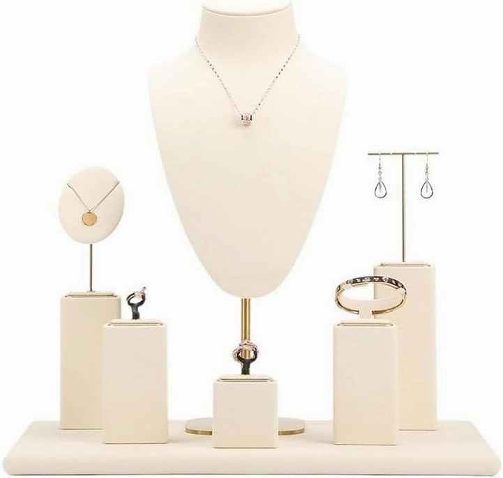Jewelry Holder Stand Beige Microfiber Velvet Jewelry Display Props Jewelry Display Rack Necklace Jewelry Display Counter Ornaments Jewelry Display