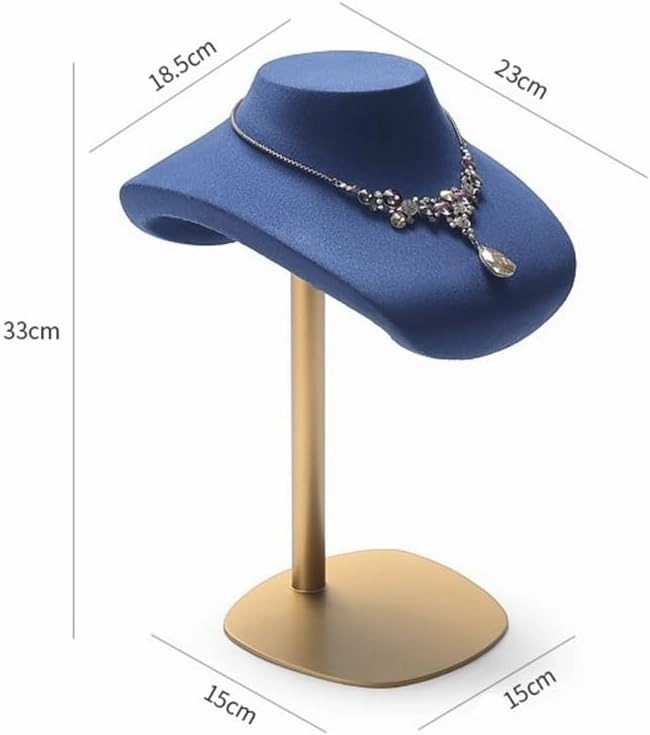 Jewelry Holder Stand Fashion Light Luxury Necklace Display Stand Metal Base Necklace Stand Jewelry Display Props Microfiber Velvet Jewelry Display(Blue)
