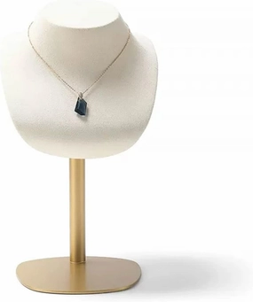 Jewelry Holder Stand Necklace Holder Organizer Beige Microfiber Necklace Hanger, Velvet Jewelry Bust Display Stands for Selling, Gold Base Jewelry Organizer Jewelry Display