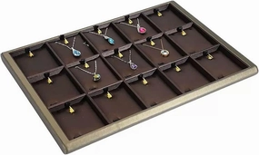 Jewelry Holder Stand PU Leather 15 Grid Jewelry Insert Tray Necklace Pendant Display Tray Jewelry Drawer Organizer Necklace/Pendant Display Organizer Tray, Brown Jewelry Display