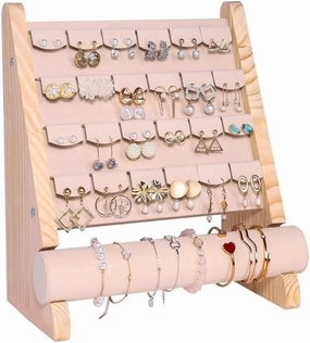 Jewelry Holder Stand Simple Solid Wood Earrings Bracelet Bracelet Display Rack Large Capacity Jewelry Storage Rack Mall Counter Jewelry Display Racks Jewelry Display
