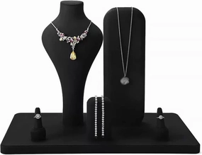 Jewelry Organizer Black Velvet Combination Bust Set for Displaying Necklaces, Bracelets, Earrings, Pendants and Rings Necklace Bust Jewelry Bust Display Stand 6pcs S