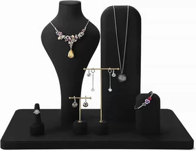 Jewelry Organizer Black Velvet Combination Bust Set for Displaying Necklaces, Bracelets, Earrings, Pendants and Rings Necklace Bust Jewelry Bust Display Stand 6pcs S
