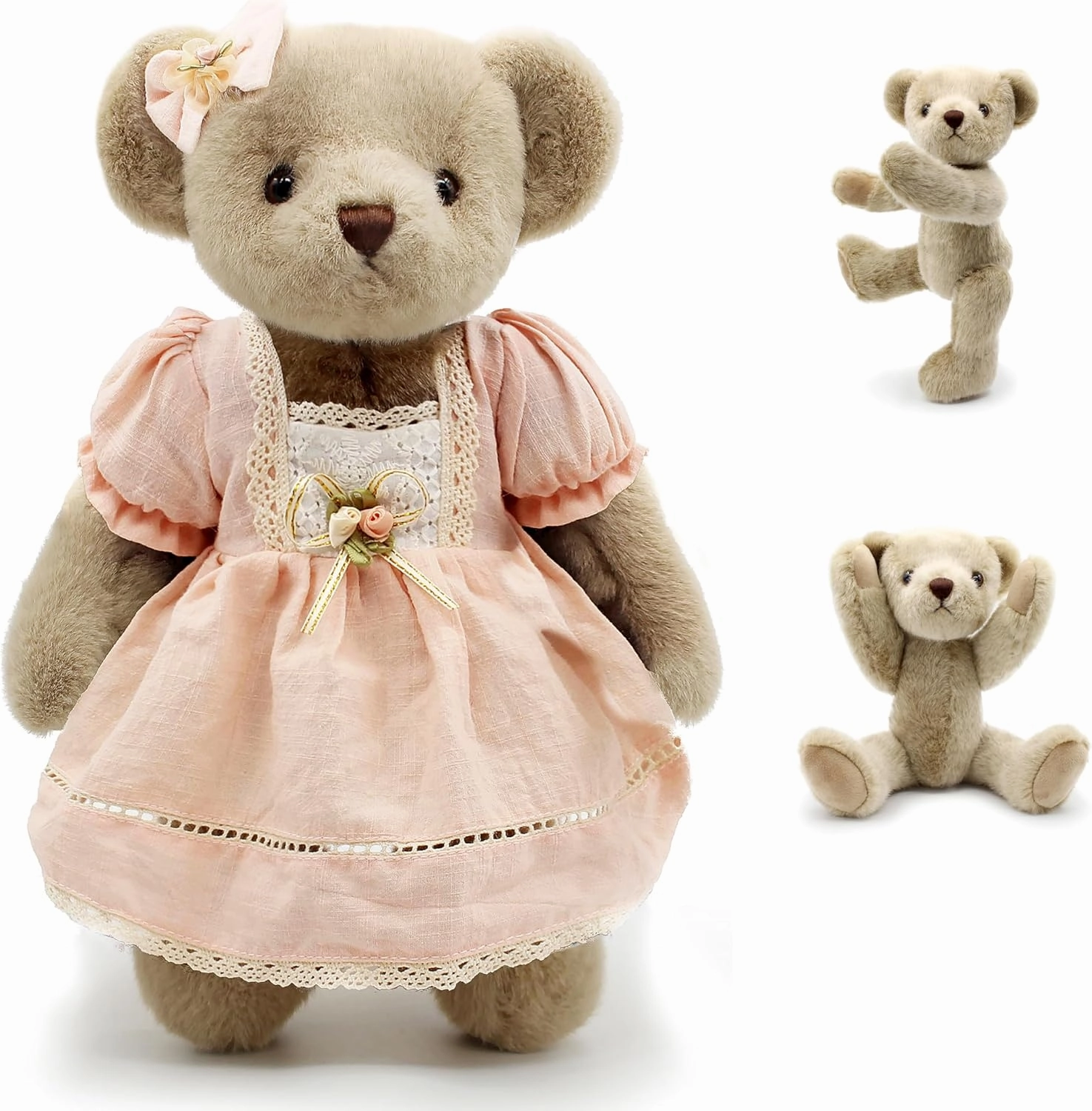 Jointed Teddy Bear Stuffed Animals Small Soft Plush Toy with Cloth (Pink 13Inch)