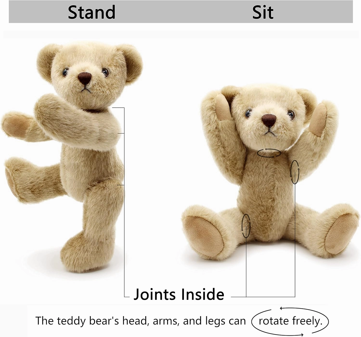Jointed Teddy Bear Stuffed Animals Small Soft Plush Toy with Cloth (Pink 13Inch)