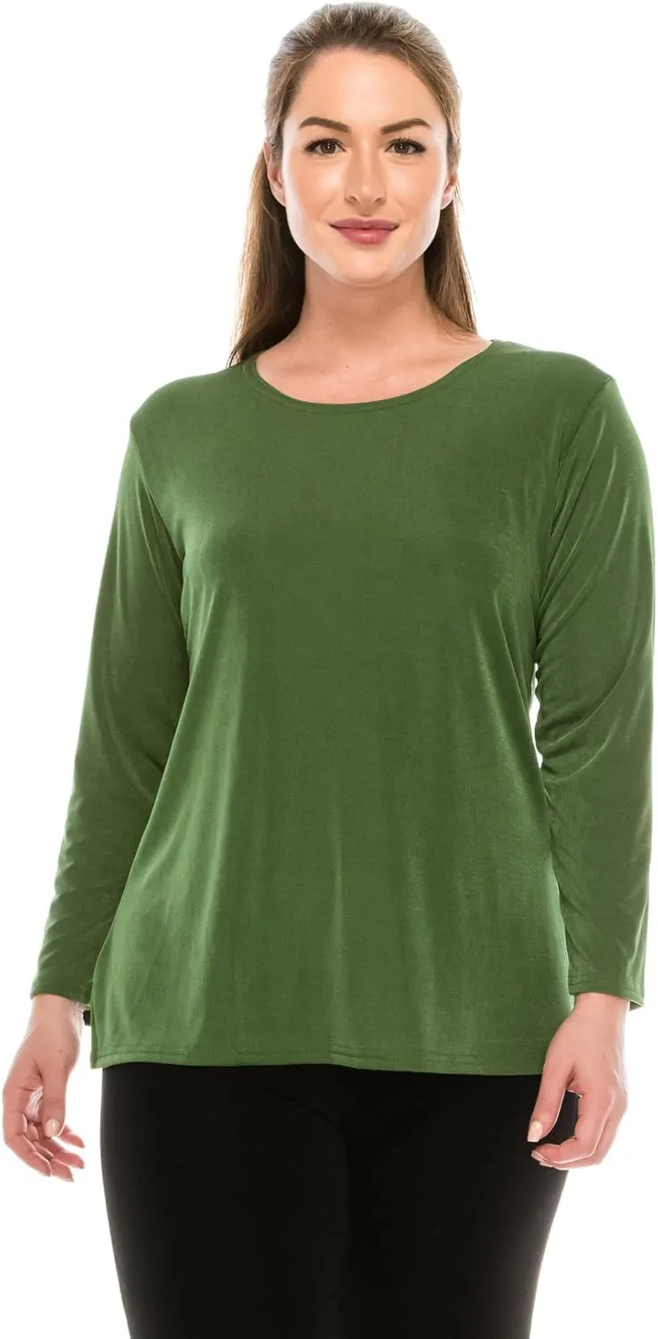 Jostar Women's Basic T Shirts - Long Sleeve Stretch Soft Round Neck Solid Top