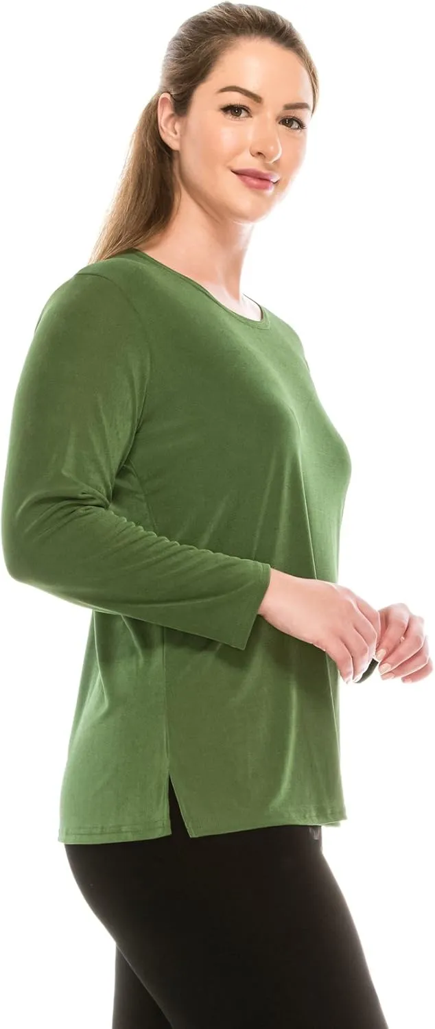 Jostar Women's Basic T Shirts - Long Sleeve Stretch Soft Round Neck Solid Top