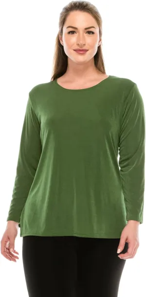 Jostar Women's Basic T Shirts - Long Sleeve Stretch Soft Round Neck Solid Top