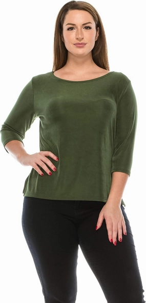 Jostar Women's Basic T Shirts - 3/4 Sleeve Scoop Neck Soft Wrinkle Free Solid Top with Side Slit