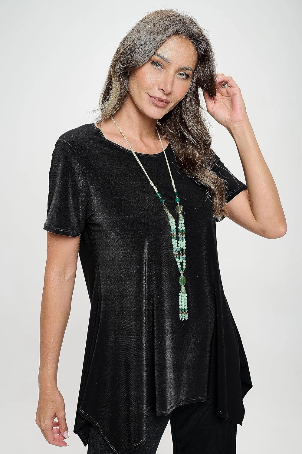Jostar Women's Casual Tunic Top – Short Sleeve Handkerchief Hem Flowy Round Neck Soft Blouse T Shirt